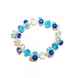 Sapphire Blue, Aqua and Crystal Bracelet- Faceted Beads