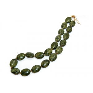 Serpentine Necklace - Green Flat Oval Beads