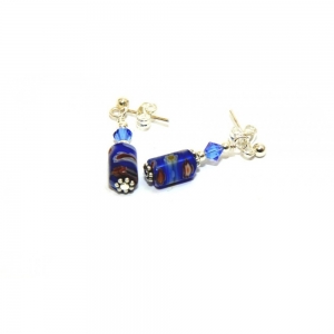 Royal Blue Floral Millefiori Drop Earrings Royal Blue Floral Millefiori Drop Earrings