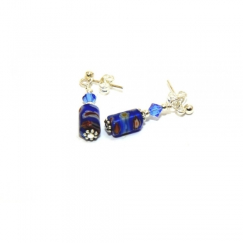 Royal Blue Floral Millefiori Drop Earrings