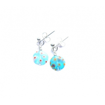 Vibrant Turquoise Blue Floral Millefiori Earrings