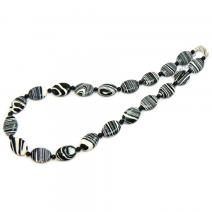 Black and White Beaded Calsilica Necklace