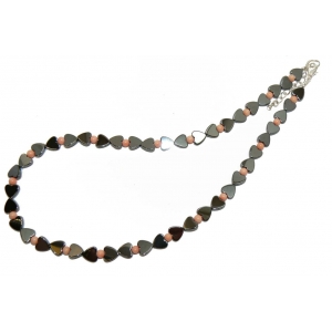 Grey Hematite Hearts and Angel Skin Coral Beaded Necklace Grey Hematite Hearts and Angel Skin Coral Beaded Necklace