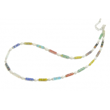 Multicoloured Floral Millefiori Beaded Necklace Multicoloured Floral Millefiori Beaded Necklace