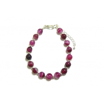 Pink Agate Bracelet - Beaded Banded Agate Pink Agate Bracelet - Beaded Banded Agate