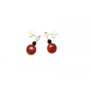 Stylish Red Coral and Silver Stud Earrings