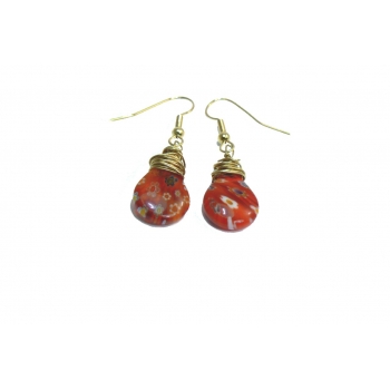 Red Millefiori Tear-Drop Earrings Red Millefiori Tear-Drop Earrings