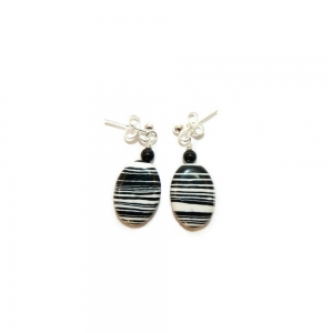 Black and White Calsilica Drop Earrings