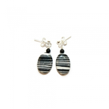 Black and White Calsilica Drop Earrings